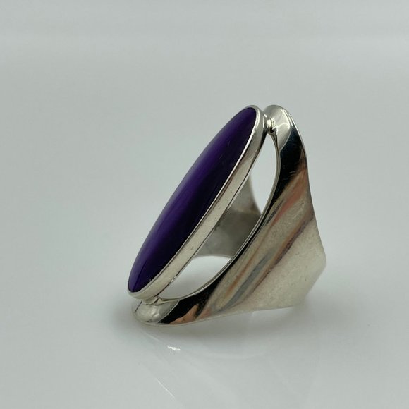 SOLD Vintage Purple Resin Enamel Oversized Space Sterling Silver SIZE 7 Ring - Picture 5 of 6